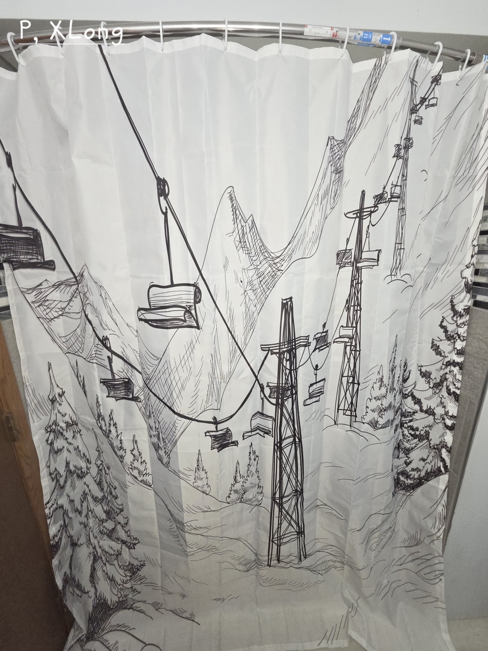 Extra Long White Ski Lift Shower Curtain